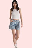 Kadın Yüksek Bel Pamuk Denim Şort Geniş Paça City Short Yazlık Günlük Yaz Aylarının Vazgeçilmezi
