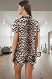 Rahat Pamuklu Pijama Takımı Leopar Desenli Kısa Kollu Şortlu Yazlık Trend Tasarım Premium Kalite