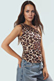 Yazlık Çok Leopar Desenli Tek Omuz Bluz Finike Dokuma Rahat Kalıp Zarifane Tasarım