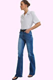 Kadın Denim Flare Jean Pantolon Yüksek Bel Rahat Kesim Günlük Hafta Sonu Dayanıklı Malzeme