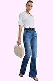 Kadın Denim Flare Jean Pantolon Yüksek Bel Rahat Kesim Günlük Hafta Sonu Dayanıklı Malzeme