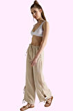Kadın Yazlık Pamuk Müslin Pantolon; Rahat Bol Boru Paça Bağlama Detaylı Yaz Aylarının Vazgeçilmezi