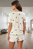 Rahat %100 Pamuklu Pijama Takımı Kurdele Fiyonklu Şortlu Örme Tasarım Özenle Seçilmiş