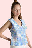 Kadın Yazlık Ekose Desenli Kolsuz Bluz Rahat Kalıp Günlük Kombin Yaz Aylarının Vazgeçilmezi