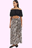 Kadın Yırtmaçlı Sarong Zebra Desenli Etek Viskoz Kuşak Detayı Günlük Şıklık Modern Tasarım
