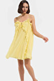 Şık Mini Elbise Astarlı Fırfırlı Yazlık Polyester Dokuma Yüksek Kalite