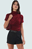 Yazlık Kısa Kollu Bluz Esnek Örme Dik Yaka Fitted Kalıp Mükemmel Uyum Trend Tasarım