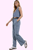Kadın Çizgili Geniş Paça Pantolon Yüksek Bel Denim Yazlık Günlük Kullanım Kaliteli Malzeme