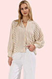 Kadın Pamuk Uzun Kollu Çizgili Gömlek Rahat Günlük Stil Hafta Sonu Yaz Aylarının Vazgeçilmezi