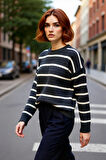 Kadınlara Özel Oversize Çizgili Triko Kazak Bisiklet Yaka Uzun Kollu Kış Stiline Modern Dokunuş