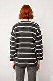 Kadınlara Özel Oversize Çizgili Triko Kazak Bisiklet Yaka Uzun Kollu Kış Stiline Modern Dokunuş
