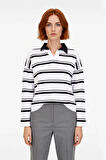 Kadın Oversize Rahat Kesim Çizgili Triko Kazak Polo Yaka Düşük Kol Kışlık Günlük Şıklık Kaliteli