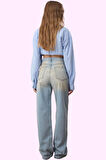 Kadın Pamuk Denim Jean Pantolon Yüksek Bel Geniş Paça Günlük Kombinler Yaz Aylarının Vazgeçilmezi