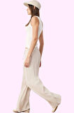 Kadın Renk Geniş Paça Dokuma Pantolon Yüksek Bel Keten Karışımlı Yazlık Yaz Aylarının Vazgeçilmezi