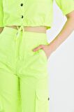 Gömlek Yaka Kargo Pantolonlu Neon Yeşil Alt Üst Kadın Eşofman Takım