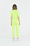 Gömlek Yaka Kargo Pantolonlu Neon Yeşil Alt Üst Kadın Eşofman Takım