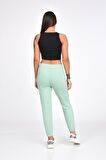 Atletli Beli ve Paçası Lastikli Nakışlı Mint Yeşili Kadın Eşofman