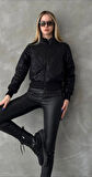 KADIN SİYAH PARLAK KAPİTONE CROP MONT