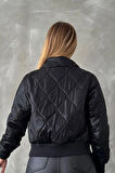 KADIN SİYAH PARLAK KAPİTONE CROP MONT