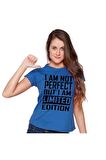 Limited Edition Baskılı Dar Kesim Kadın Mavi t-shirt