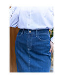 Doğal Kumaşlı Kontrast Dikişli Kot Etek İndigo-164