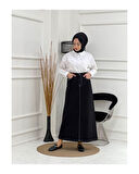 Doğal Kumaşlı Kontrast Dikişli Kot Etek Siyah