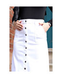 Boydan Düğmeli Gabardin Etek Beyaz-149