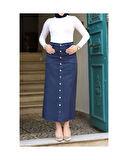 Boydan Düğmeli Gabardin Etek Lacivert-152