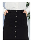 Boydan Düğmeli Gabardin Etek Siyah-155