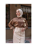 Boydan Düğmeli Körük Cepli Tesettür Etek Antik Ekru-635