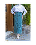 Boydan Düğmeli Körük Cepli Tesettür Etek Antik Turkuaz Yeşili-638