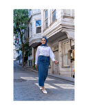 Boydan Düğmeli Körük Cepli Tesettür Etek Koyu Mavi-626