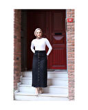 Boydan Düğmeli Körük Cepli Tesettür Etek Siyah-407