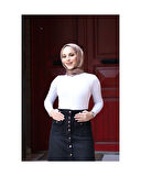 Boydan Düğmeli Körük Cepli Tesettür Etek Siyah-407