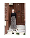 Viskon Penye Etek Siyah-Camel-1592