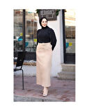 Cep Detaylı Kemerli Tokalı Gabardin Etek Badem-1118