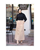 Cep Detaylı Kemerli Tokalı Gabardin Etek Badem-1118