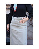 Cep Detaylı Kemerli Tokalı Gabardin Etek Kekik-1124