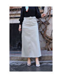 Cep Detaylı Kemerli Tokalı Gabardin Etek Kekik-1124