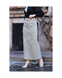 Cep Detaylı Kemerli Tokalı Gabardin Etek Kekik-1124