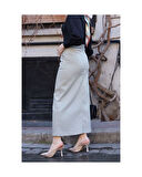 Cep Detaylı Kemerli Tokalı Gabardin Etek Kekik-1124