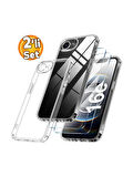 iPhone 16e Kılıf Şeffaf Silikon + Cam Ekran Koruyucu (1 Cam 1 Kılıf)