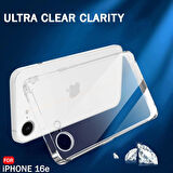 iPhone 16e Kılıf Şeffaf Silikon / Kamera Korumalı / Şarj Yeri Tıpalı