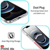 iPhone 16e Kılıf Şeffaf Silikon / Kamera Korumalı / Şarj Yeri Tıpalı