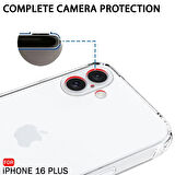 iPhone 16 Plus Kılıf Şeffaf Silikon / Kamera Korumalı / Şarj Yeri Tıpalı