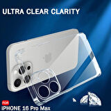 iPhone 16 Pro Max Kılıf Şeffaf Silikon / Kamera Korumalı / Şarj Yeri Tıpalı / 
