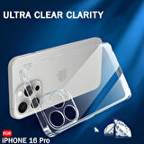 iPhone 16 Pro Şeffaf Silikon Kılıf / Kamera Korumalı / Şarj Yeri Tıpalı