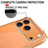 iPhone 17 Pro Max Şeffaf Silikon Kılıf – Şarj Yeri Tıpalı, Kenarları Kaymaz