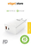 45W Hızlı Şarj Adaptörü – 2'si 1 Arada Başlık | USB & PD 3.0 Type-C Destekli