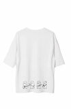 Unisex Bisiklet Yaka Baskılı Oversize T-Shirt - Beyaz